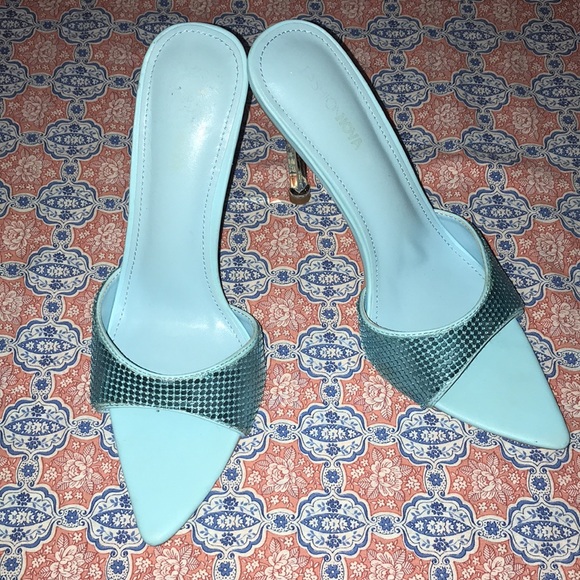 Light blue & gold open toe heels - Picture 2 of 10
